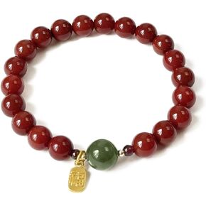 bright & breezy Natural Gemstone Southern Red Agate Beaded Bracelet for Women & Men | 7 Chakra Healing & Protection | Chinese Feng Shui Lucky & Success Attract Money | Anxiety Relief Jewelry