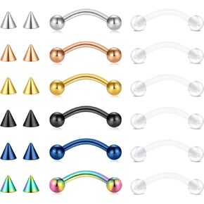 FECTAS Eyebrow Piercing Jewelry Vertical Labret Lip Jewelry Curved Barbell 16G Tiny Eyebrow Rings Belly Ear Rook Helix Conch Daith for Women Men with Clear Piercing Retainer