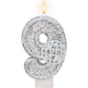 Birthday Candles, Number 6 Candle for Birthday Cake, Birthday Candles with Holographic Colored Disco Ball, 3.15" Large 6 Birthday Candle for Disco Themed Party Decoration