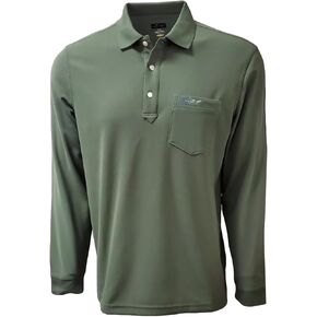 Greg Norman Long Sleeve Pocket Pique Shark Polo (US, Alpha, Large, Regular, Regular, Fly-Fishing Green (FLFI))