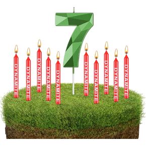 Fumete 13 Pcs Dynamite Candles TNT Themed 3D Design Green Number Birthday Candles TNT Cake Toppers for Kids Adults Birthday Wedding Baby Shower Video Game Party Supplies(Number 6)