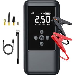 Portable Multifunction Jump Starter with 24 Months Standby, Tire Inflator, Power Bank, Handy Flashlight, Battery Booster Jump Box Tools, Advanced Safety Protection and Rugged Design