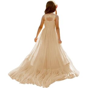 McIeloluna Boho Flower Girl Dress for Wedding 2025 طول الأرضية الأنيقة من الدانتيل الدانتيل فساتين الشركة الأولى