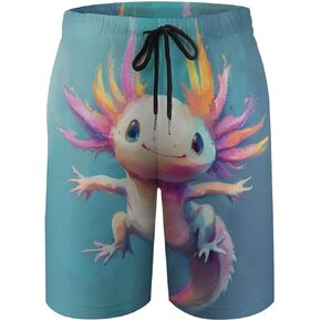 DZUAIKIT Cute Axolotl Boys Swim Trunk with Mesh Liner Breathable Swimsuit Casual Board Shorts Personalized Beach Swim Pants