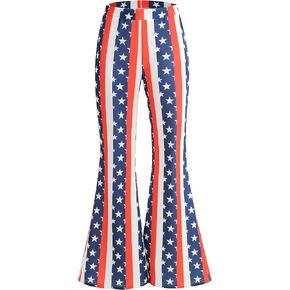 GRAJTCIN Women's High Waist American Flag Stretch Bell Bottom Independance Day Slim-Fit Flare Leg Pants