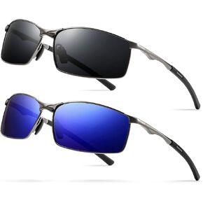 SUNGAIT Ultra-Lightweight Polarized Sunglasses Men for Driving Fishing Golf, Rectangular Metal Frame with Spring Hinge
