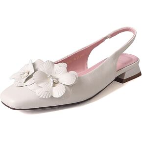 XIEDA Women's Genuine Leather Slingback Flats Closed Toe Flower Comfortable Low Heel Sandals