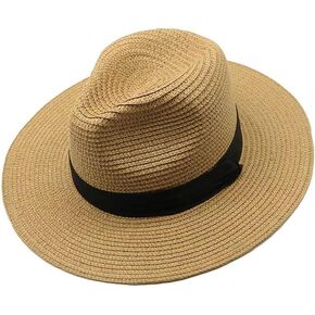 Women's Men's Wide-Brimmed Straw hat Panama hat Fedora Summer Beach Sun hat UPF Women's Straw hat