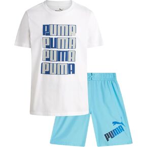 PUMA Boys Swim Set - Bathing Suit Swim Trunks with Matching Basic Short Sleeve T-Shirt - Swimwear Set for Big Boys (8-20)