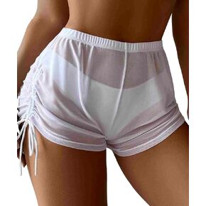 Leoparts Women's Sheer Swimsuit Coverup Shorts Side Drawstrings Beach Bikini Cover Up Bottoms (Panty not Included)