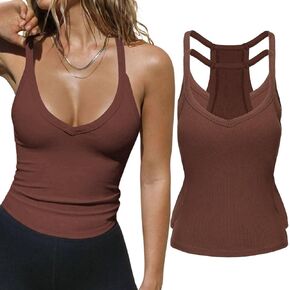 2 حزمة الخامس دبابات الرقبة للنساء بنيت في صدرية Racerback للنساء قمم الأساسيات in Kuwait
