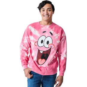 Bioworld Spongebob Squarepants Big Face Patrick Men's Pink Spiral Wash Crew Neck Long Sleeve Fleece Sweatshirt in Saudi Arabia