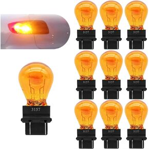 Pack-10 Car Brake Light, 3157 Vehicle Turn Signal Bulb, 12V 21/5W Dual Contact Automobile Lighting Accessories, Universal for Most Cars, Trucks and Vans (Amber)