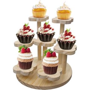 Wood Display Stand for Action Figures Flower-shaped Showing Risers Collectibles Organizer Detachable Wooden Storage Rack for Figurines Toys Mini Dolls Cupcakes 7-Tier