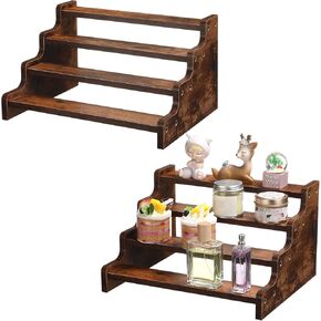 Namalu 2 PCS 4 -Tier Spice Rack 13. 8 بوصة عرض الخشب خطوة الجرف الخشب الناهض على رف شاشة العرض ، حامل تخزين التوابل كونترتوب العطور المتدرج الريفي والمنظم من الشموع