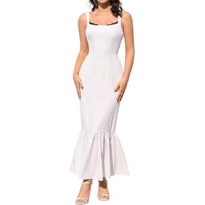 HTZMO Women Casual Summer Floral Maxi Dress Square Neck Boho Wedding Guest Elegant Long Sundress