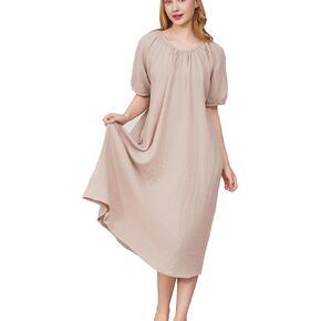 Women's Cotton Nightgowns Soft Loose Gauze Nightdress with Pockets for Sleeping Home Lounge