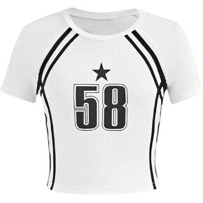 SOLY HUX Girl's Number Graphic Jersey Crop Top Short Sleeve T-Shirts Tight Fitted Graphic Tees