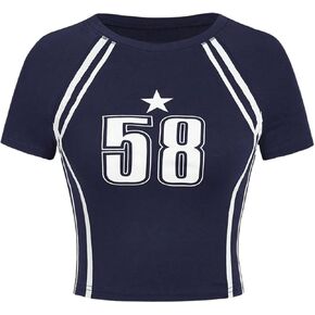 SOLY HUX Girl's Number Graphic Jersey Crop Top Short Sleeve T-Shirts Tight Fitted Graphic Tees in Kuwait