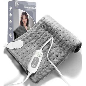 Heating Pad for Back,Electric Heat Pad Fast Heat Relief Cramps,3 Level Timming,6 Level Heat Setting,Auto Shut Off, Machine Washable,Suitable for Back,Neck,Abdomen Pain Relief (Light Grey, 12'' × 24'')
