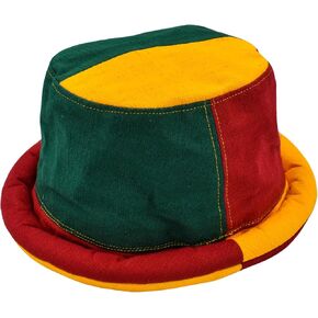 Rasta Boho Roll Brim Festival Hat, Marley Reggae Gypsy Tribal Unisex Funky Hat in Black and White, One Size-Large