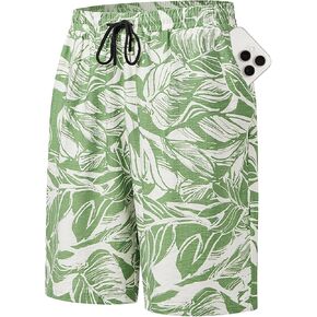 Hardaddy Men's Hawaiian Beach Shorts Lightweight Elastic Waist Lounge Pants for Travel & Sleep