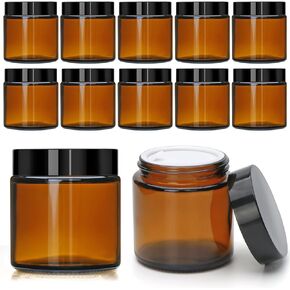 Encheng 25Pack of 4 oz Amber Round Glass Jars, with Inner Liners and black Lids,Empty Cosmetic Containers,Cream jars