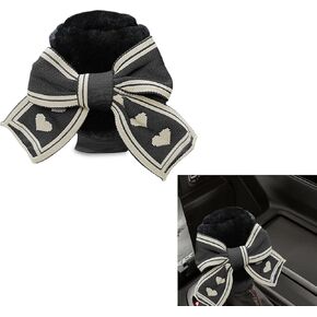 Car Gear Shift Knob Cover, Cute Bow Tie Shifter Stick Protective Cover, Universal Stick Shifting Handle Cover, Winter Auto Interior Decoration Accessories for Automatic/Manual Vehicle (Black heart)