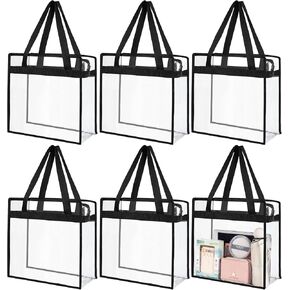 6 Packs Clear Tote Bag Stadium Approved - 12x6x12 Large Transparent PVC Stadium Security Bag with Zipper Closure for Work, Gym Concert Sports