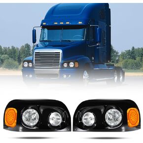 المصابيح الأمامية المتوافقة مع Freightliner Century 2004-2015 تم تعيين الزوج الأمامي النقطة الأمامية و SAE المعتمدة (Chrome)