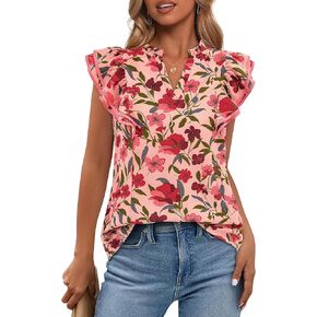 BTFBM Women Dary Casual 2025 Summer Tirts Boho Floral Forched v Neck Ruffle Cap Tops Business Work Blouses