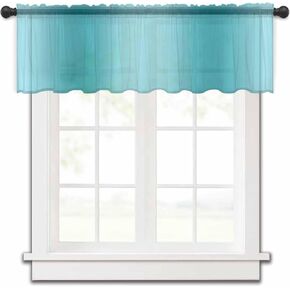Teal Ombre sheer Valance ، الفن التجريدي الحديث 42 "X12" تصفية الخفيفة المطبخ الستار ، Farmhouse Lradient Spring Summer Rod Rod Room/Bedroom/Cafe Stertains
