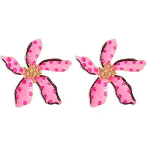 Chunky Colourful Flower Stud Earrings,Enamel Geometric Petal Earrings Boho Sweet Drop Oil Flower Earrings Cute Polka Dot Pattern Earrings Summer Statement Earrings Party Jewelry Gift