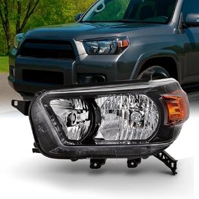 AKKON - Fits 2010 2011 2012 2013 Toyota 4Runner SR5/Trail Model [Halogen Type] w/Trail Package Black Headlights Left+Right Pair