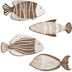 Pigort Wood Fish Wall Decor Beach Themed Room Decor Bathroom Decor Vintage Blue Fish Wall Art for Home Bathroom Bedroom Kid's Room