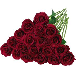 عوددي ديكور 20 pcs زهور حريرية حمراء مزيفة من الحرير الاصطناعي مع السيقان الطويلة للديكور ديكور الزفاف منزل الحفلات مركزية باقة الزفاف باقة DIY الأزهار