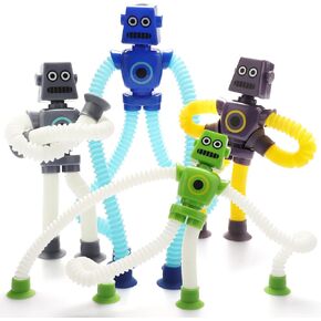 Boxgear 4 Pieces LED Telescopic Suction Cup Robot Toy, Shape Changing Telescopic Tube Fidget Toys, Pop Tubes, Fidget Tubes Sensory Toys for Girls Boys (Robot)