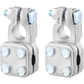 QWORK No-Crimp Three-Way Battery Terminal for Positive & Negative Connection - Versatile Cable Entry, Fits 2-4/0 Ga Wire, Easy Installation, 1 Pair (+,-)