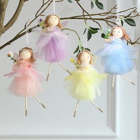 4Pcs Angel Doll Pendants Pink Purple Blue Yellow Fairy Hanging Dolls for Spring Easter Wedding Birthday Angel Ornament Party Decorations