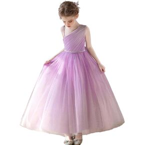 Tulle Flower Girls Dress One Shoulder Formal Princess Wedding Pageant Birthday Party Holiday Ball Gown