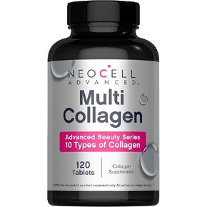 NeoCell Advanced Multi Collagen Peptides | 120 Tablets | 10 Types of Collagen | Skin, Hair and Nails | Beauty Supplement | for Men and Women