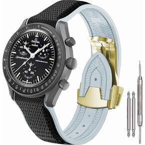Strap for Omega×Swatch MoonSwatch Watch 20mm,Curved end seamless rubber strap,Folding Buckle Band Compatible with Omega×Swatch Moonswatch Speedmaster Watch Men Women