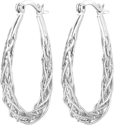 أقراط Senteria Sterling Silver Hoop - متوسطة ، خفيفة الوزن ، تويست أطواق بيضاوية سميكة in Kuwait