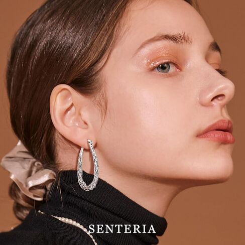 أقراط Senteria Sterling Silver Hoop - متوسطة ، خفيفة الوزن ، تويست أطواق بيضاوية سميكة in Kuwait