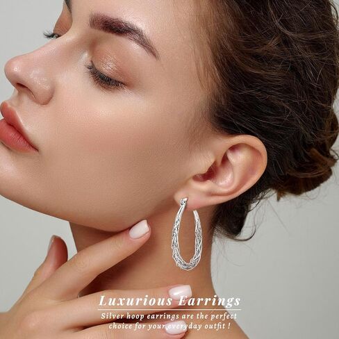 أقراط Senteria Sterling Silver Hoop - متوسطة ، خفيفة الوزن ، تويست أطواق بيضاوية سميكة in Kuwait