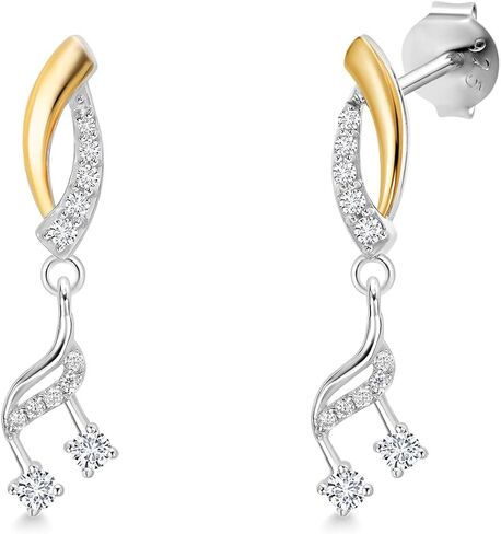 GEM Stone King 10K الذهب الأصفر و 925 Sterling Silver Labling Lab يزرع أقراط الماس للنساء مع سحر الموسيقى مع Moissanite in Kuwait