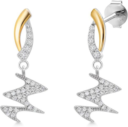 GEM Stone King 10K الذهب الأصفر و 925 Sterling Silver Labling Lab يزرع أقراط الماس للنساء مع سحر الموسيقى مع Moissanite in Kuwait