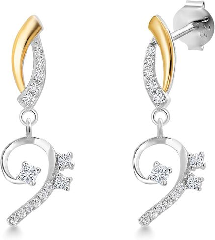 GEM Stone King 10K الذهب الأصفر و 925 Sterling Silver Labling Lab يزرع أقراط الماس للنساء مع سحر الموسيقى مع Moissanite in Kuwait