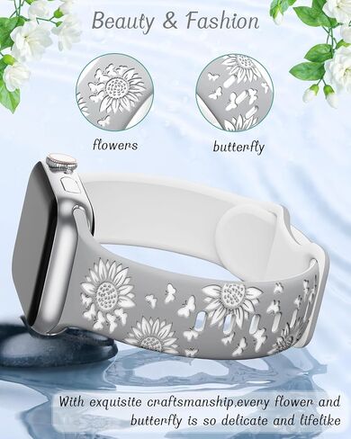 سوار Sunnywoo منقوش بالزهور متوافق مع سوار ساعة Apple 41 مم 40 مم 38 مم 42 مم 44 مم 45 مم 46 مم 49 مم للنساء، أساور عباد الشمس iWatch حزام رياضي من السيليكون الناعم لسلسلة iWatch SE 10 9 8 7 6 5 4 3 2 1 Ultra in Saudi Arabia