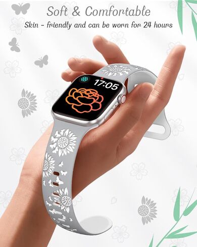 سوار Sunnywoo منقوش بالزهور متوافق مع سوار ساعة Apple 41 مم 40 مم 38 مم 42 مم 44 مم 45 مم 46 مم 49 مم للنساء، أساور عباد الشمس iWatch حزام رياضي من السيليكون الناعم لسلسلة iWatch SE 10 9 8 7 6 5 4 3 2 1 Ultra in Saudi Arabia